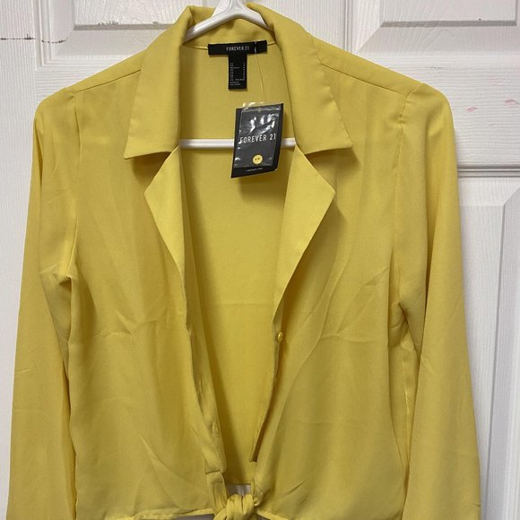 New Forever 21 yellow silk blouse - Picture 1 of 3